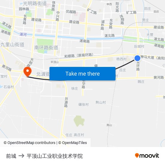 前城 to 平顶山工业职业技术学院 map