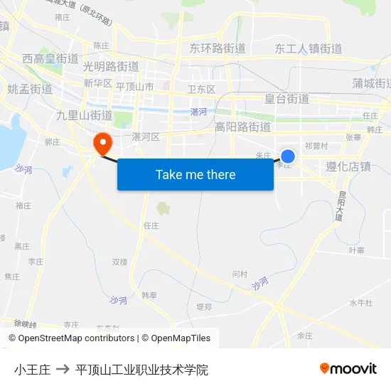 小王庄 to 平顶山工业职业技术学院 map