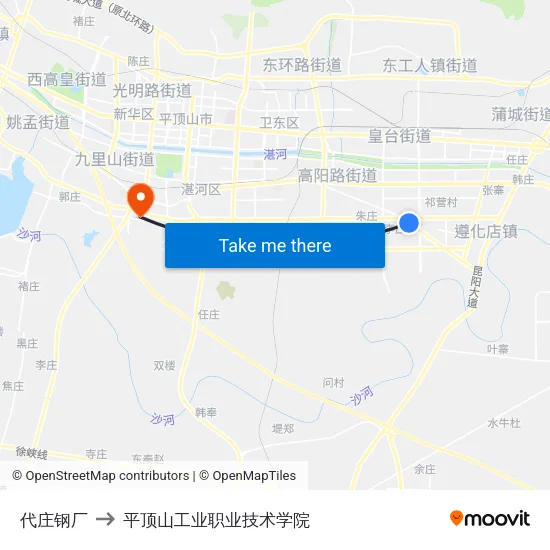 代庄钢厂 to 平顶山工业职业技术学院 map