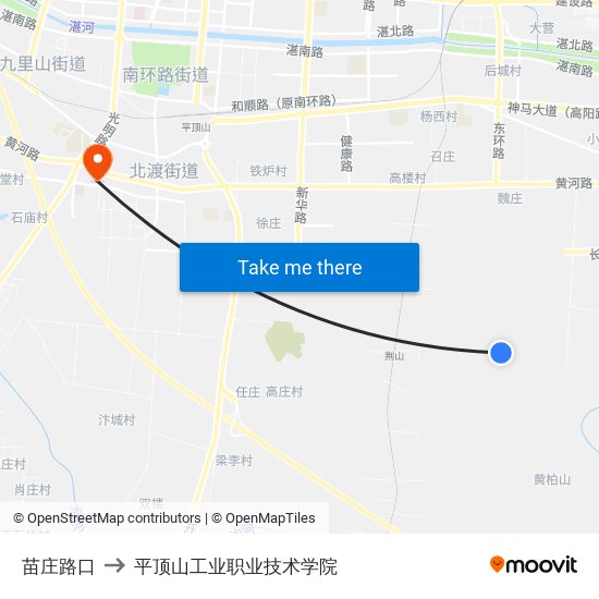 苗庄路口 to 平顶山工业职业技术学院 map