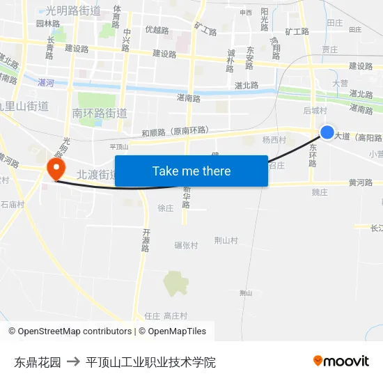 东鼎花园 to 平顶山工业职业技术学院 map