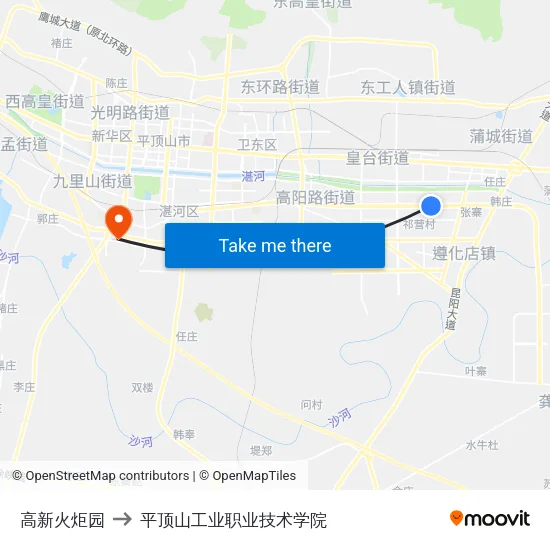 高新火炬园 to 平顶山工业职业技术学院 map