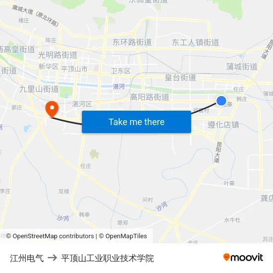 江州电气 to 平顶山工业职业技术学院 map