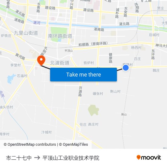 市二十七中 to 平顶山工业职业技术学院 map