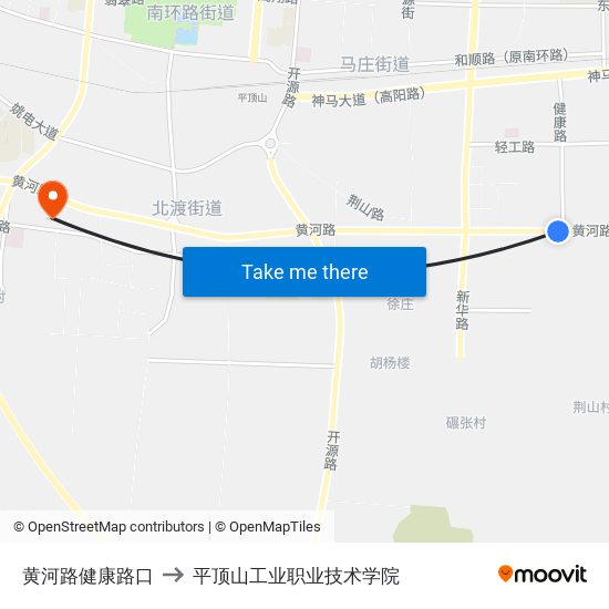 黄河路健康路口 to 平顶山工业职业技术学院 map