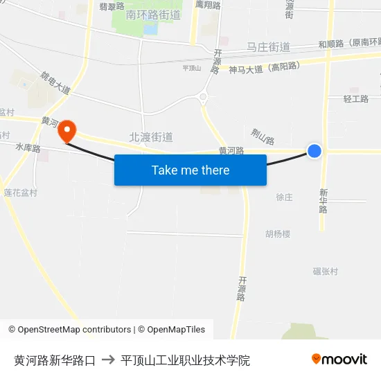 黄河路新华路口 to 平顶山工业职业技术学院 map