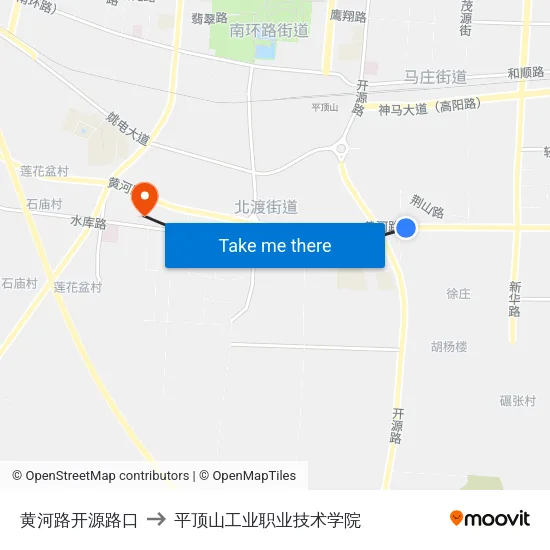 黄河路开源路口 to 平顶山工业职业技术学院 map