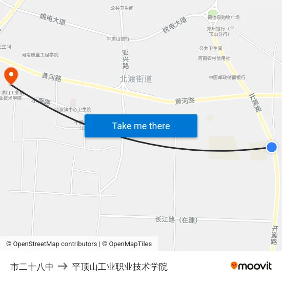 市二十八中 to 平顶山工业职业技术学院 map