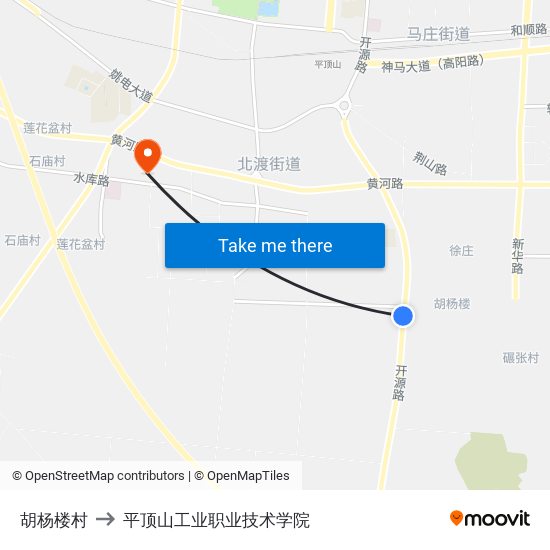 胡杨楼村 to 平顶山工业职业技术学院 map