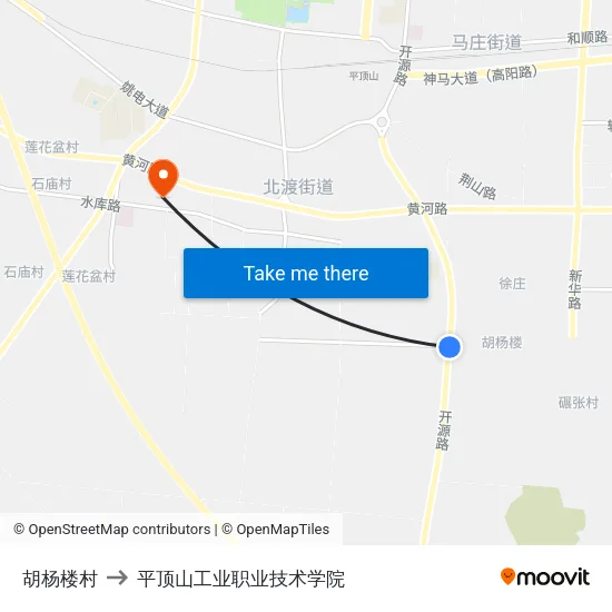 胡杨楼村 to 平顶山工业职业技术学院 map