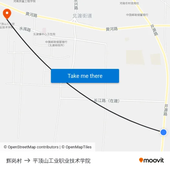 辉岗村 to 平顶山工业职业技术学院 map