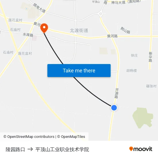 陵园路口 to 平顶山工业职业技术学院 map