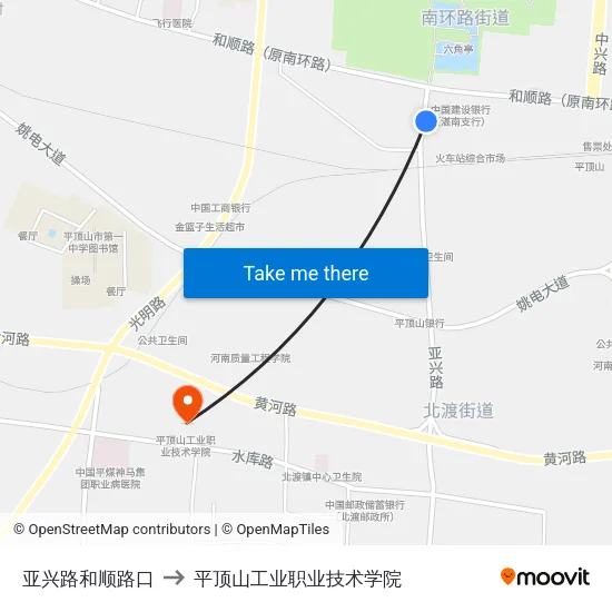 亚兴路和顺路口 to 平顶山工业职业技术学院 map