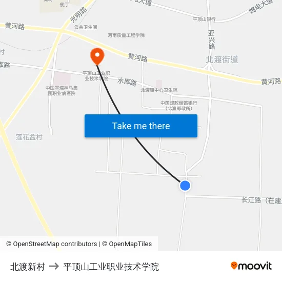 北渡新村 to 平顶山工业职业技术学院 map