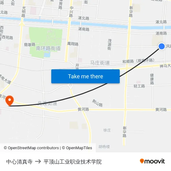 中心清真寺 to 平顶山工业职业技术学院 map