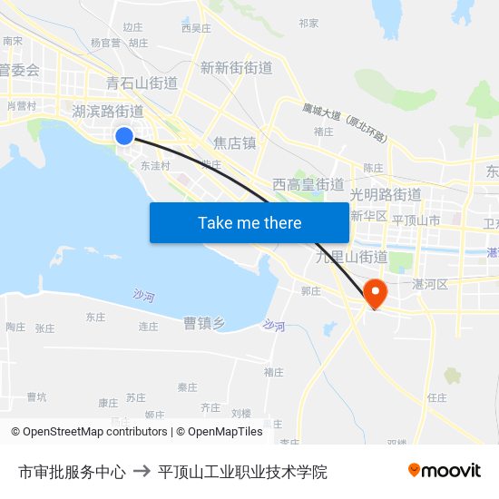 市审批服务中心 to 平顶山工业职业技术学院 map