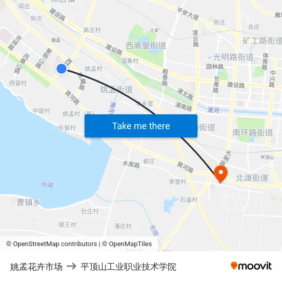 姚孟花卉市场 to 平顶山工业职业技术学院 map