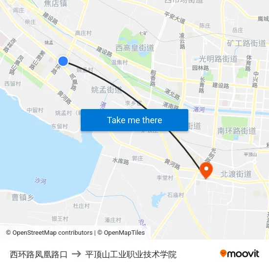 西环路凤凰路口 to 平顶山工业职业技术学院 map