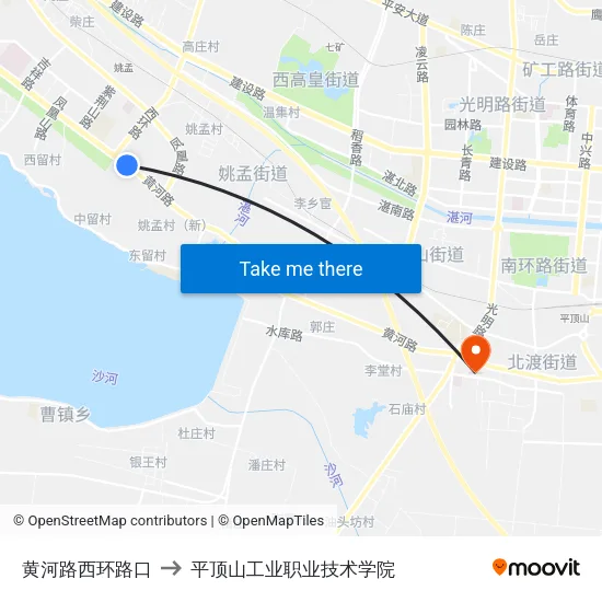 黄河路西环路口 to 平顶山工业职业技术学院 map
