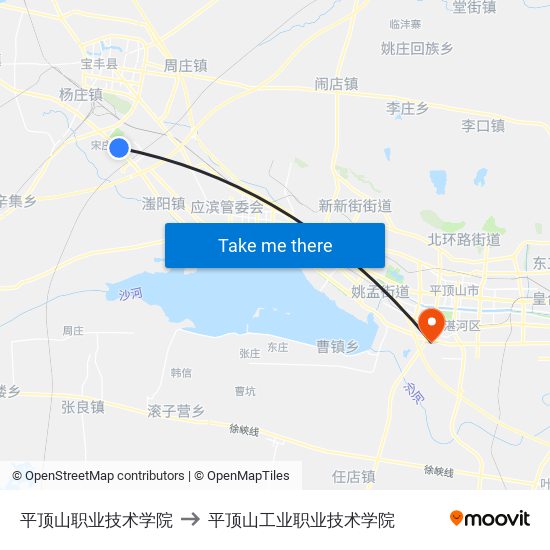 平顶山职业技术学院 to 平顶山工业职业技术学院 map