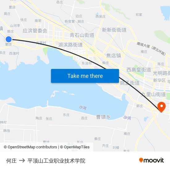 何庄 to 平顶山工业职业技术学院 map