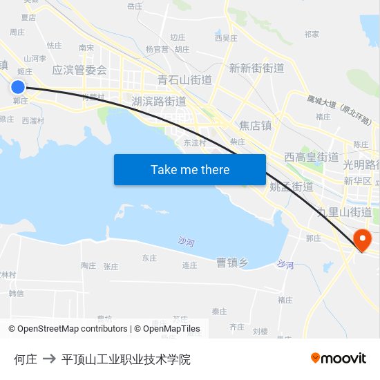 何庄 to 平顶山工业职业技术学院 map