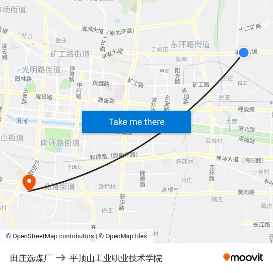 田庄选煤厂 to 平顶山工业职业技术学院 map