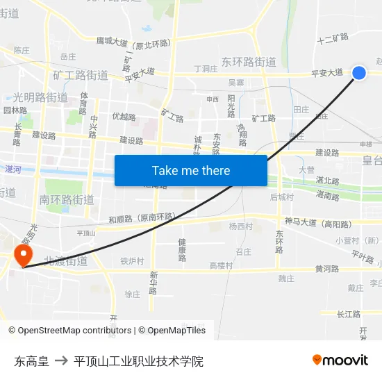 东高皇 to 平顶山工业职业技术学院 map