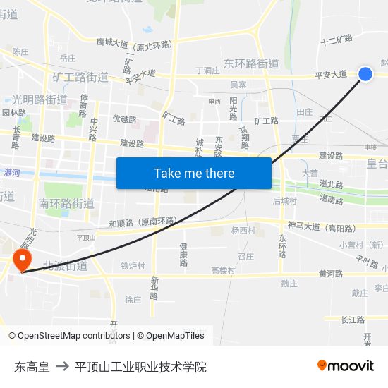 东高皇 to 平顶山工业职业技术学院 map