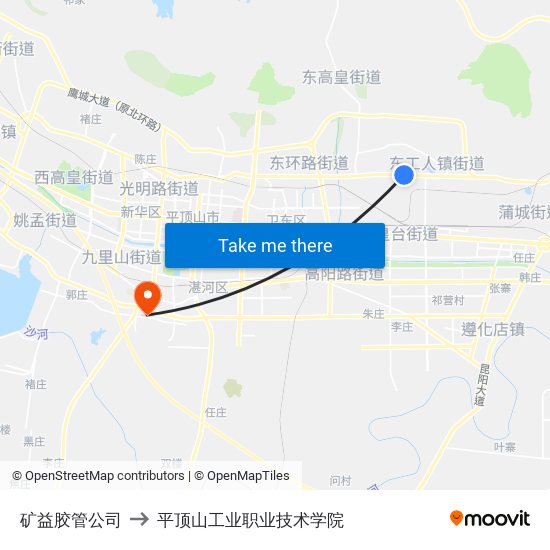 矿益胶管公司 to 平顶山工业职业技术学院 map