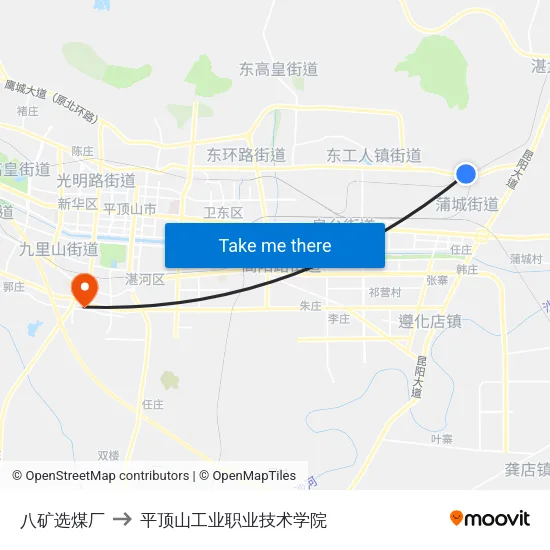 八矿选煤厂 to 平顶山工业职业技术学院 map