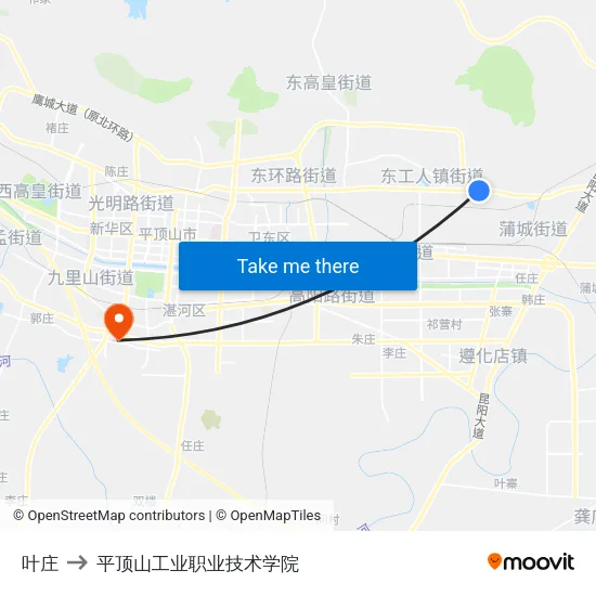 叶庄 to 平顶山工业职业技术学院 map