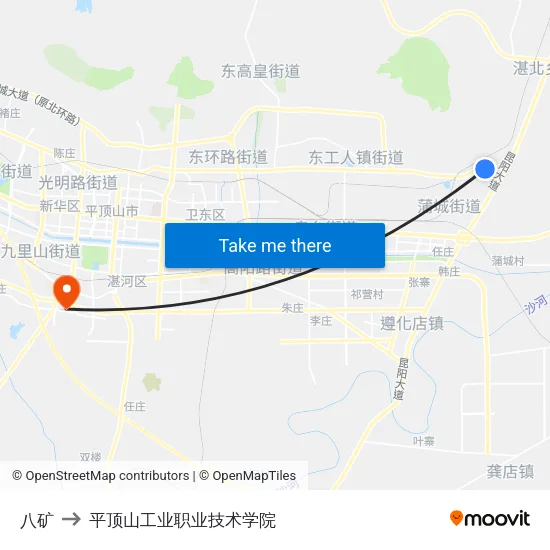 八矿 to 平顶山工业职业技术学院 map