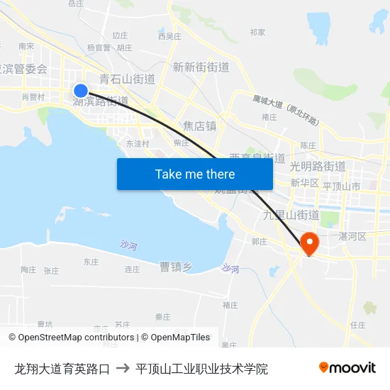 龙翔大道育英路口 to 平顶山工业职业技术学院 map