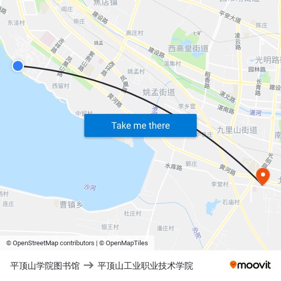 平顶山学院图书馆 to 平顶山工业职业技术学院 map