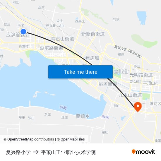 复兴路小学 to 平顶山工业职业技术学院 map