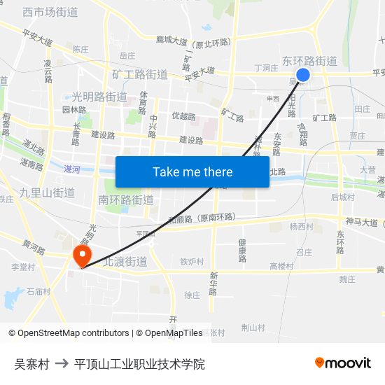 吴寨村 to 平顶山工业职业技术学院 map