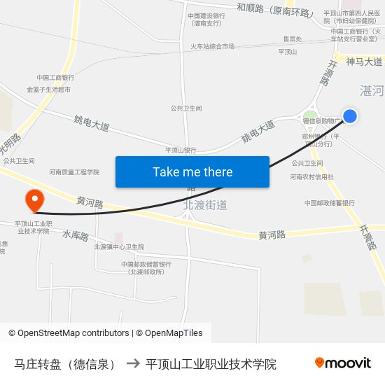 马庄转盘（德信泉） to 平顶山工业职业技术学院 map