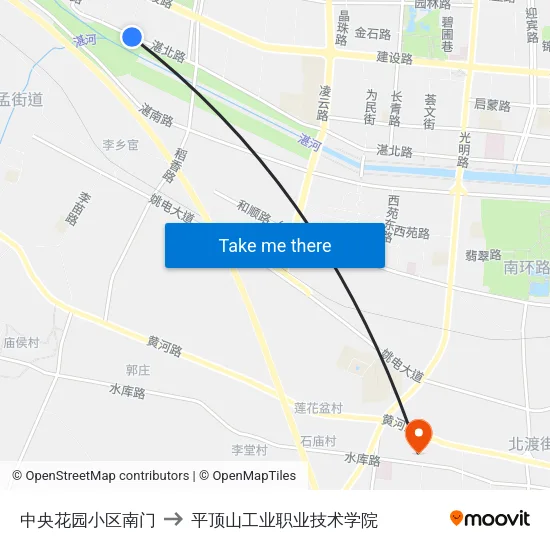 中央花园小区南门 to 平顶山工业职业技术学院 map
