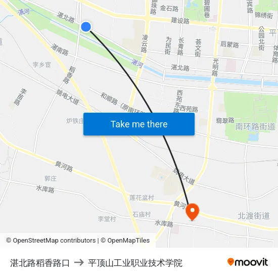 湛北路稻香路口 to 平顶山工业职业技术学院 map