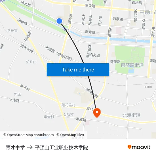 育才中学 to 平顶山工业职业技术学院 map