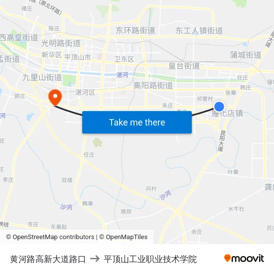 黄河路高新大道路口 to 平顶山工业职业技术学院 map