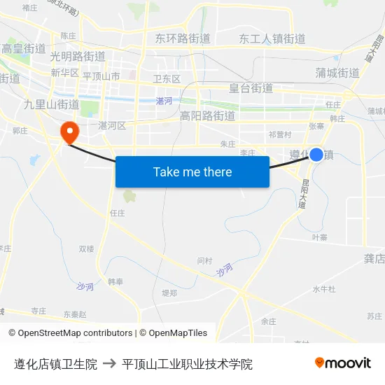 遵化店镇卫生院 to 平顶山工业职业技术学院 map