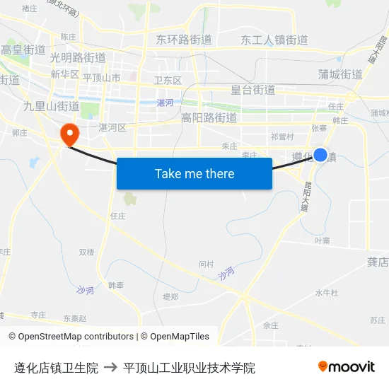 遵化店镇卫生院 to 平顶山工业职业技术学院 map