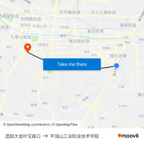 昆阳大道叶宝路口 to 平顶山工业职业技术学院 map