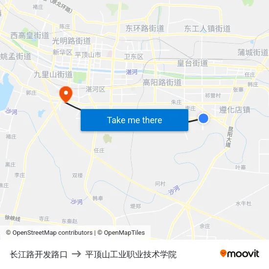 长江路开发路口 to 平顶山工业职业技术学院 map