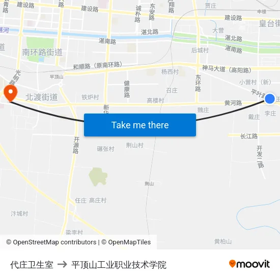 代庄卫生室 to 平顶山工业职业技术学院 map
