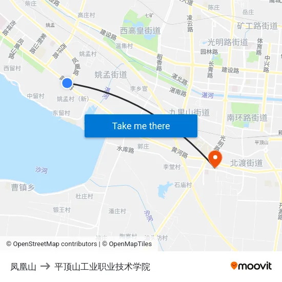 凤凰山 to 平顶山工业职业技术学院 map