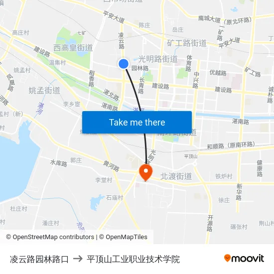 凌云路园林路口 to 平顶山工业职业技术学院 map