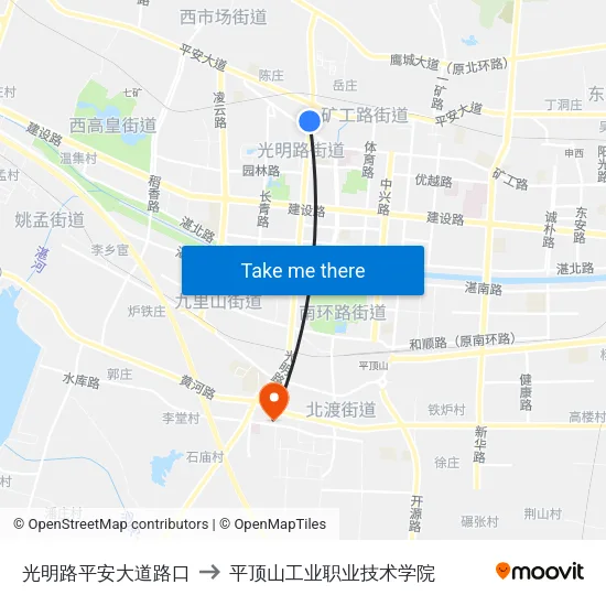 光明路平安大道路口 to 平顶山工业职业技术学院 map